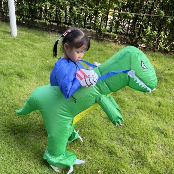 Kids' Funny Dinosaur Inflatable Costume – Green T-Rex Outfit - Picture 3 of 7
